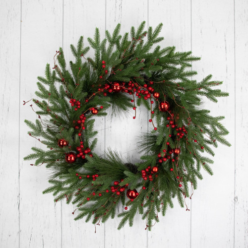 Real Touch™️ Berries and Pine Artificial Christmas Wreath  - 32" - Unlit - IMAGE 1