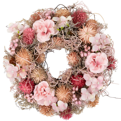 Mixed Floral Artificial Spring Wreath - 9.75" - Pink - IMAGE 1