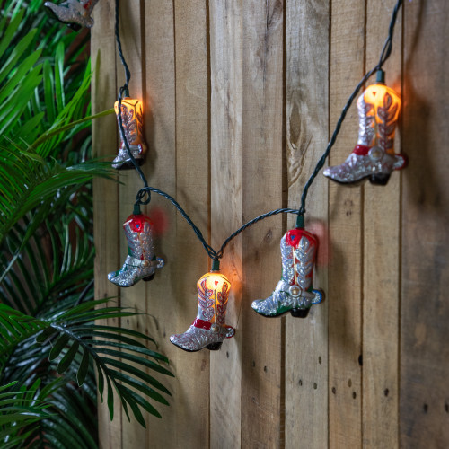 Cowboy Boots Indoor Outdoor Patio Light Set - 6' Green Wire - 10ct - IMAGE 1