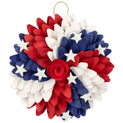 Small Americana Shaved Wood Petals and Rose Artificial Floral Wreath - 12" - IMAGE 1