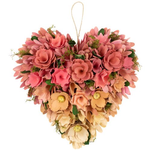 Mixed Floral and Foliage Artificial Valentine's Day Heart Wreath - 12.25" - Pink and Yellow - IMAGE 1