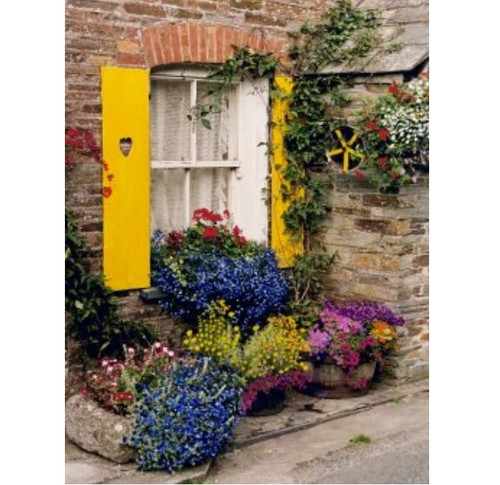 Blue and Purple Polperro Outdoor Canvas Rectangular Wall Art Decor 40" x 30" - IMAGE 1