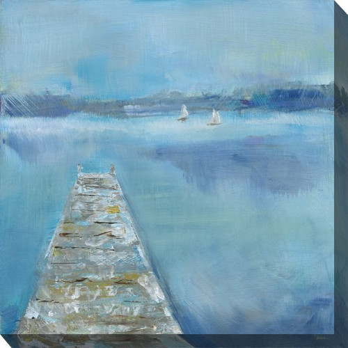 Blue and White Shaky Dock Outdoor Canvas Square Wall Art Decor 24" x 24" - IMAGE 1