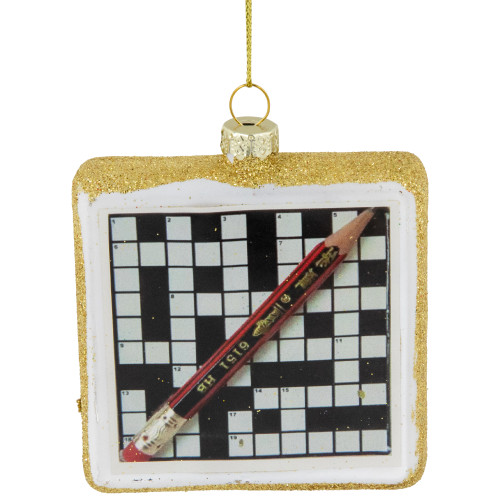 3.5" Crossword Puzzle with Pencil Glass Christmas Ornament - IMAGE 1