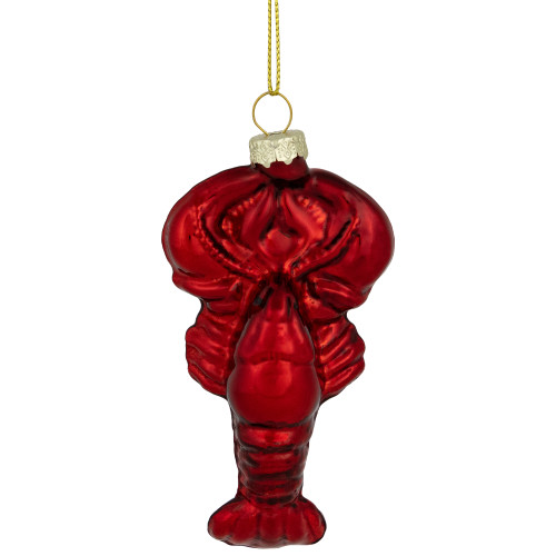Shiny Lobster Glass Christmas Hanging Ornament - 3.5" - Dark Red - IMAGE 1