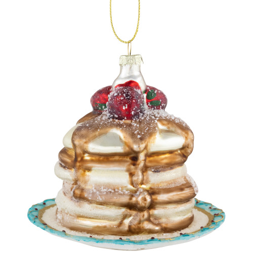 3.75" Pancakes and Syrup Glass Christmas Ornament - IMAGE 1