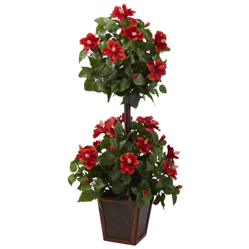 3.25' Double Hibiscus Artificial Topiary Plant in Planter - IMAGE 1