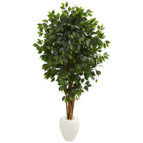 6' Ficus Artificial Tree in White Planter - IMAGE 1