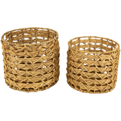 Set of 2 Wood-tone Open Fishtail Water Hyacinth Baskets with Built-in Handles15.75" - IMAGE 1