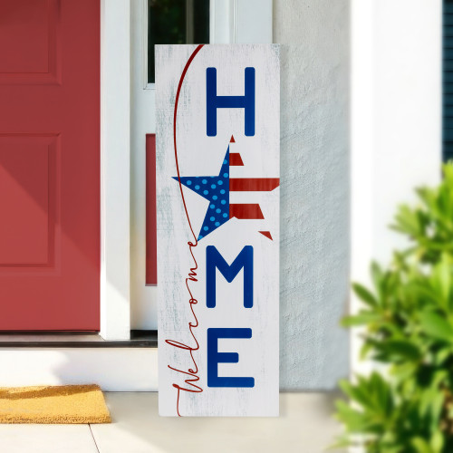 Americana "Welcome Home" Wooden Porch Board Sign Decoration - 35.75" - IMAGE 1