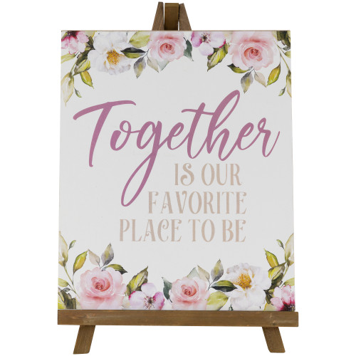 Wooden Easel "Together Is Our Favorite Place To Be" Floral Spring Sign - 11" - IMAGE 1