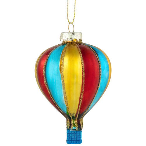 3.75" Shiny Multicolor Hot Air Balloon Glass Christmas Hanging Ornament - IMAGE 1