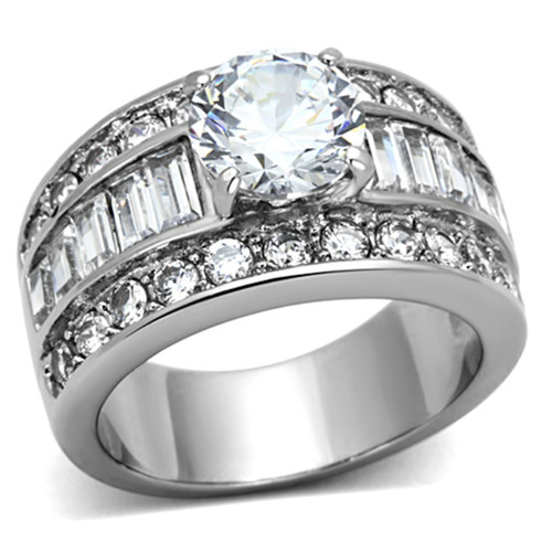 Women's Stainless Steel Engagement Ring with Round Cubic Zirconia - Size 8 - IMAGE 1