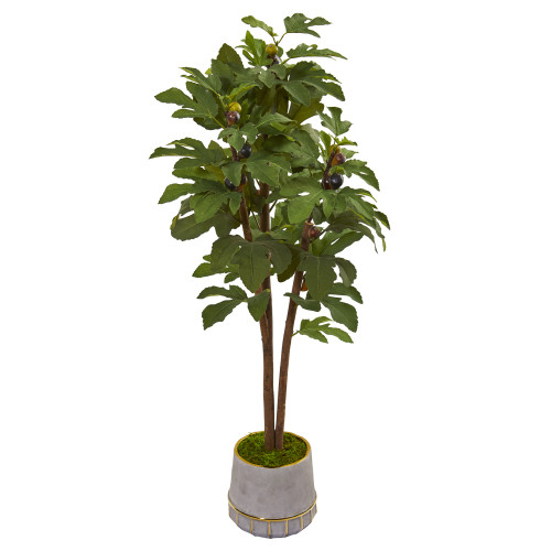 4' Fig Artificial Tree in Gold Trimming Stoneware Planter - IMAGE 1