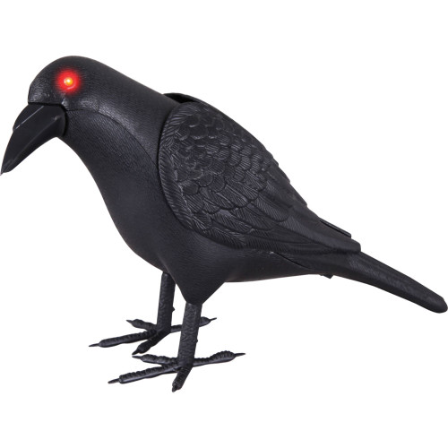 18" Black and Red Animated Crow Halloween Prop - IMAGE 1