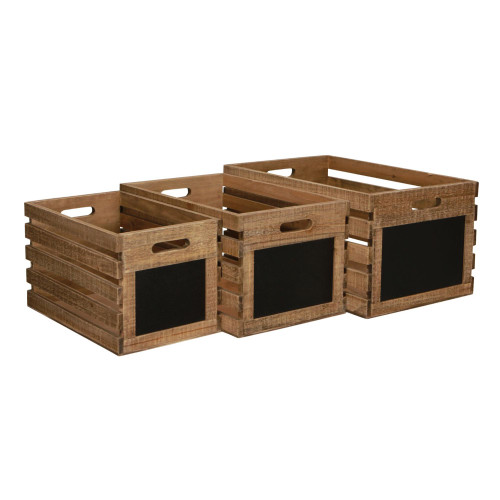 Handcrafted Rectangular Wooden Crates - 19.25 - Brown - Set of 3 - IMAGE 1