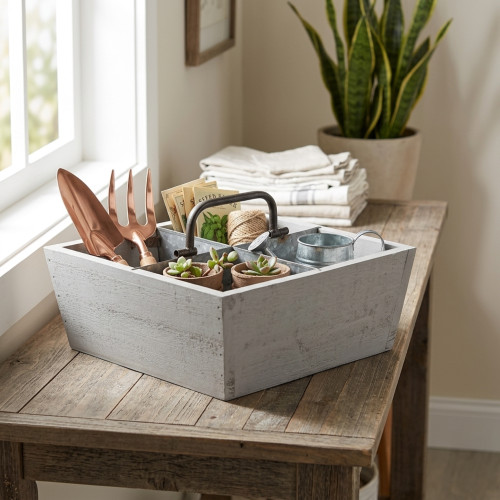 Handmade Wooden Storage Caddy - 9.5" - IMAGE 1