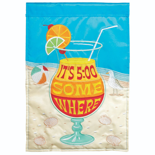 Tropical It's 5:00 Some Where Outdoor Garden Flag - 18" x 13" - Blue and Orange - IMAGE 1