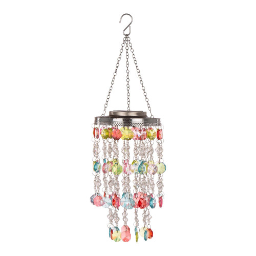 18.75" Silver and Blue Solar Lighted Hanging Chandelier with Jewel Beads - IMAGE 1