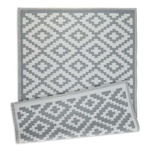4' x 6' Geometric Diamond Reversible Outdoor Area Throw Rug - Gray and White - IMAGE 1