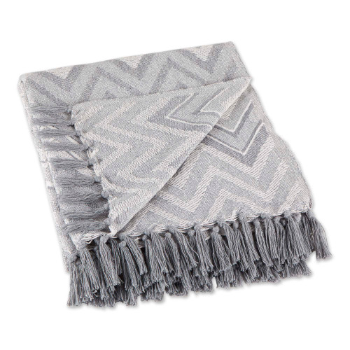 Zig-Zag Chevron Fringed Throw Blanket - 50" x 60" - Gray - IMAGE 1