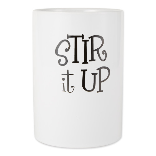Ceramic "Stir It Up" Cylindrical Utensil Holder - 7.5" - White - IMAGE 1
