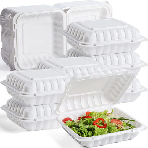 150-Count Single Compartment Hinged White Meal Prep/Take Out Containers - 9" - IMAGE 1