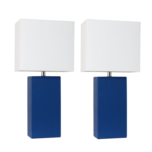 Table Lamps with Square Shade - 21" - White and Blue - Set of 2 - IMAGE 1