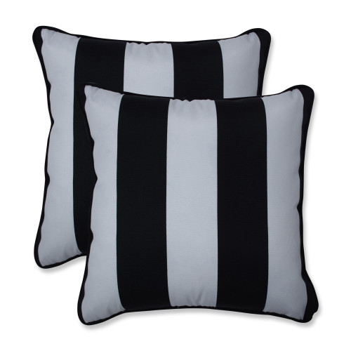 Set of 2 Striped UV Resistant Outdoor Patio Square Throw Pillows - 16.5" - Black and White - IMAGE 1