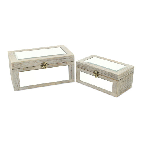 Set of 2 Gray Rectangular Storage Boxes with Mirror 11.75" | Christmas ...