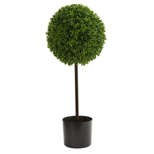 2.5' Artificial Boxwood Ball Topiary Outdoor Tree in Black Pot - IMAGE 1