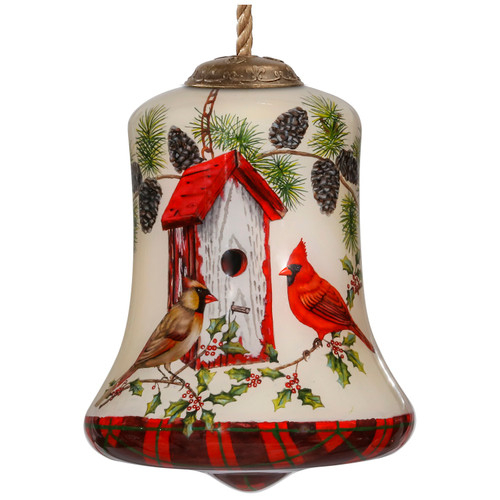 Home Tweet Home Bird house Christmas Bell Shaped Glass Ornament - 3.5" - IMAGE 1