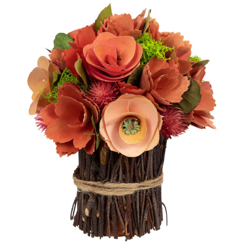 Artificial Mixed Floral Wooden Spring Bouquet - 9" - Red and Pink - IMAGE 1