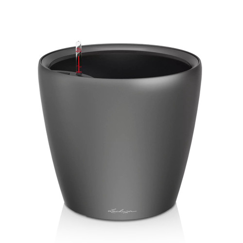 17" Glossy Gray Round Classico Planter with Water Reservoir - IMAGE 1