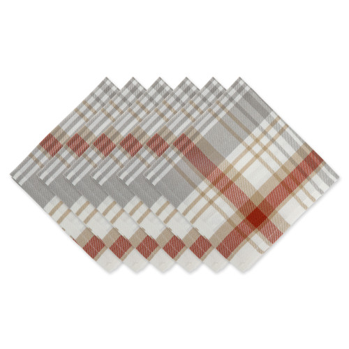 Set of 6 Brown, Gray, and White Thanksgiving Cozy Picnic Plaid Modern Style Napkin Set - IMAGE 1