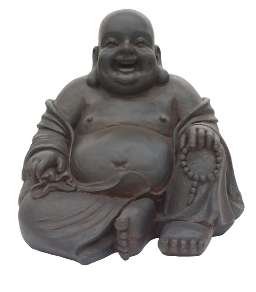18" Brown Sitting Happy Faced Rustic Buddha Statue - IMAGE 1