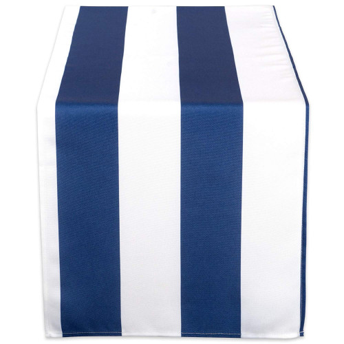 72" Blue and White Nautical Cabana Striped Outdoor Table Runner - IMAGE 1