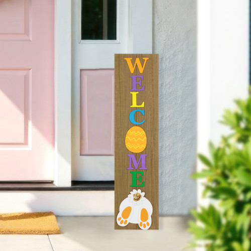 Welcome Easter Egg Wooden Porch Board Sign - 39.25" - IMAGE 1