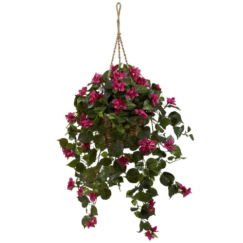 2.5' Artificial Pink Bougainvillea Silk Plant with Hanging Basket - IMAGE 1