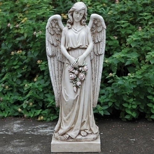 36.75" Angel Holding Rose Wreath Outdoor Garden Statue - IMAGE 1