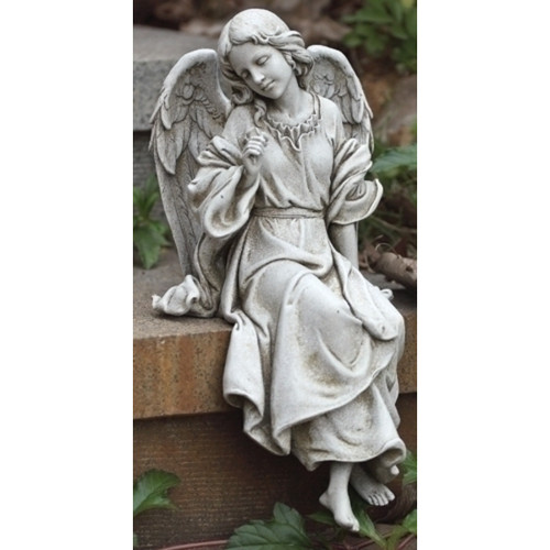 12.75" Sitting Angel with Flower Outdoor Garden Statue - IMAGE 1
