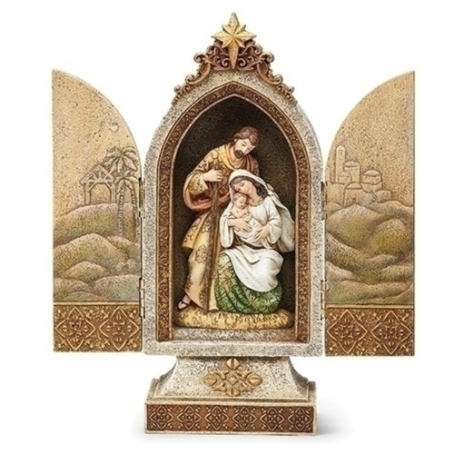 Holy Family Triptych Christmas Tabletop Figurine - 12.25" - Gold and White - IMAGE 1