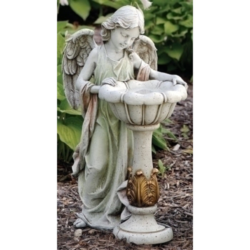 23" LED Lighted Solar Angel Birdbath Outdoor Garden Statue - IMAGE 1