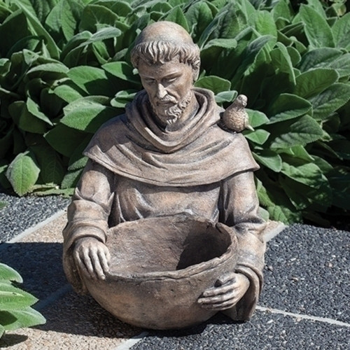 19" St. Francis Outdoor Garden Statue with Birdbath - IMAGE 1