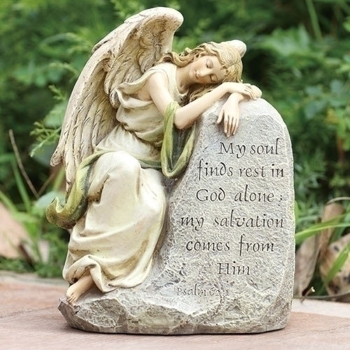 Sleeping Angel My Soul Finds Rest in God Outdoor Garden Statue - 8" - IMAGE 1