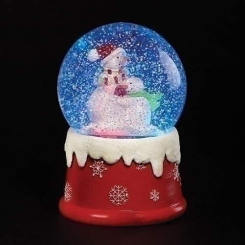 6" Red and Blue LED Swirl Dome Snowman Hug Christmas Tabletop Snow Globe - IMAGE 1