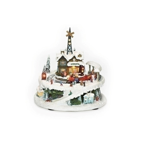LED Lighted Musical Train Station Holiday Figurine - 6.75" - IMAGE 1