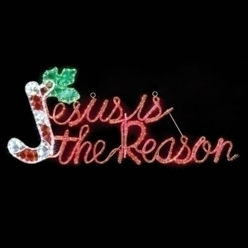 LED Lighted "Jesus" Christmas Yard Art Decoration - 48" - Red and White - IMAGE 1