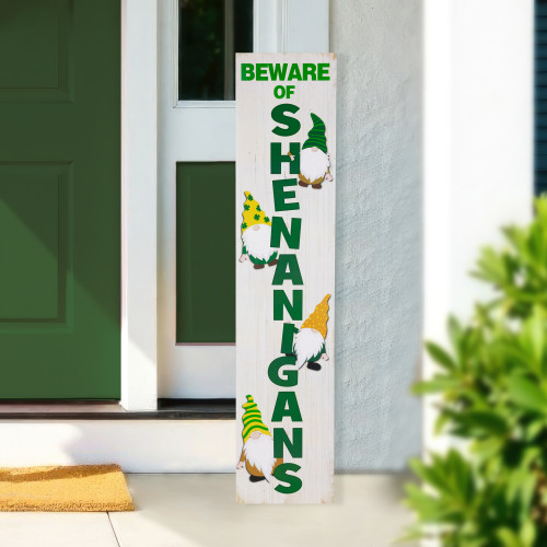 Beware of Shenanigans St. Patrick's Day Porch Board Sign - 36" - IMAGE 1