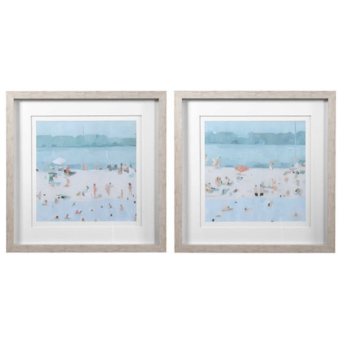 Beach Hand Painted Framed Canvas Wall Art - 30.5" x 30.5" - Set of 2 - IMAGE 1